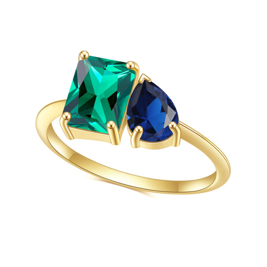 S925Sterling Silver Inlaid Emerald Nano Gemstone Ring Fashionable Light Luxury High-end Sense Elegant Plated14K Gold ring