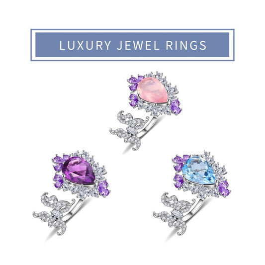 Original Design Natural Topaz Stone Open Ring s925Silver Inlaid Pink Crystal Large Main Stone Cross-border Gorgeous Ring for Women