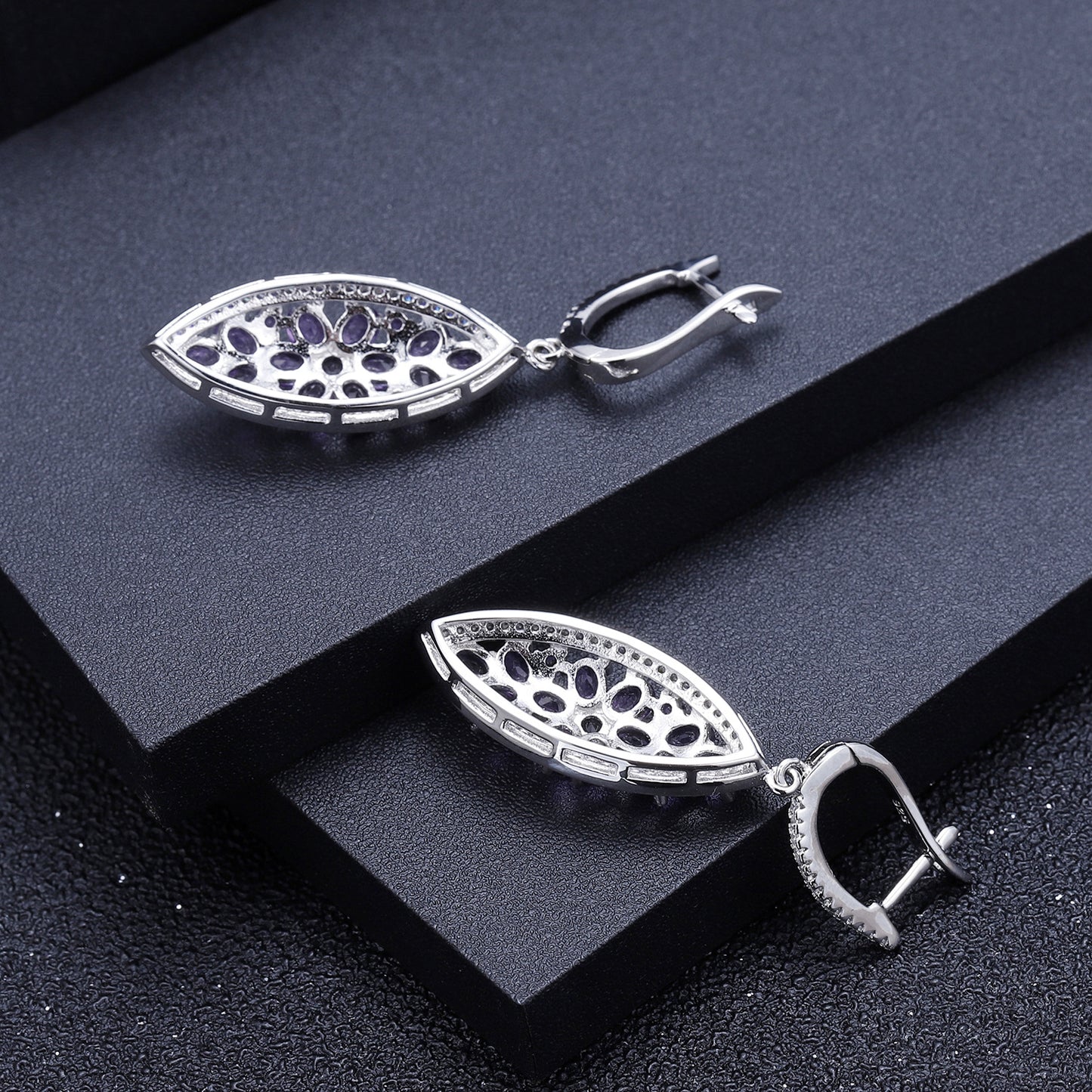 Luxurious Natural Gemstone Amethyst Earrings Group Inlay Design High-end Sense Personality s925Silver Inlaid Earrings