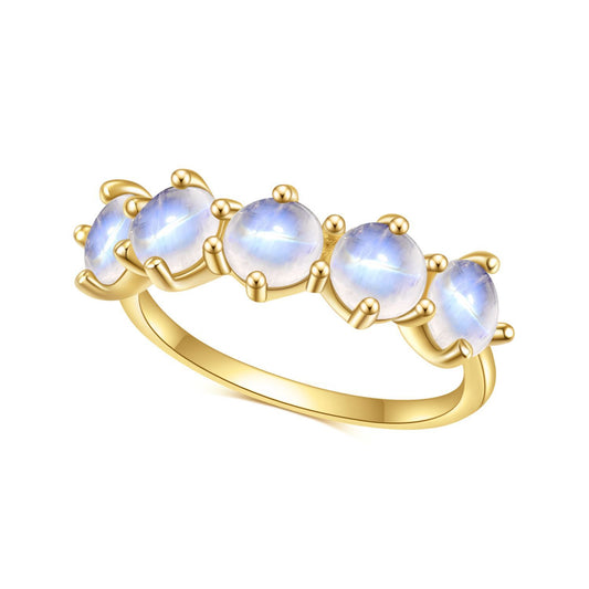 Niche Design Natural Cream Blue Moonstone Ring Export s925Sterling Silver Inlaid Gemstone Ring Gold