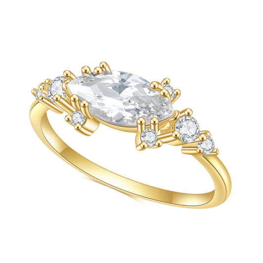 S925Sterling Silver Inlaid5A Zircon Ring Fashionable, Elegant, Simple, and Luxurious5*10mm Gemstone Plating14K Gold ring