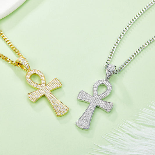 Cross Pendant s925Sterling Silver Inlaid Moissanite Necklace Unisex Hip Hop Diamond Clavicle Chain