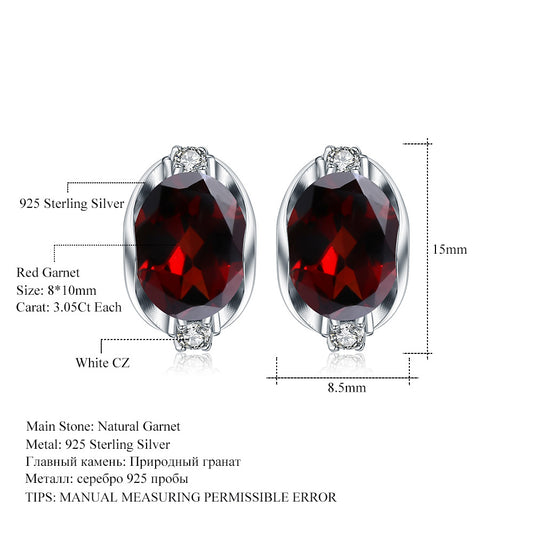 Natural Garnet Earrings Fashionable Light Luxury Simple s925Silver Inlaid Natural Gemstone Sapphire Earrings