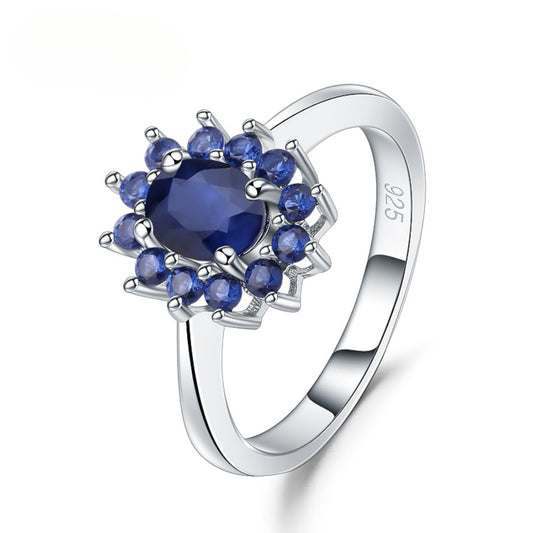 Luxury Jewelry Retro Fashion Inlaid Sapphire Ring for Women New Model s925Sterling Silver Gemstone Ring