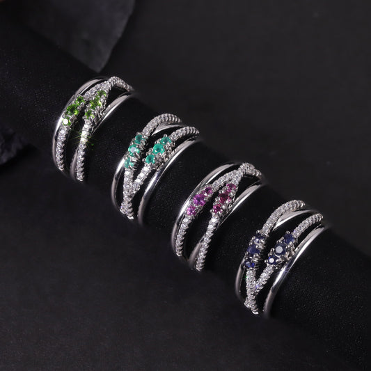 Niche Line Interwoven Natural Diopside Ring Cluster Setting s925Sterling Silver Garnet Sapphire Ring for Men and Women
