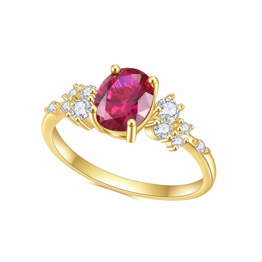 S925Sterling Silver Inlaid Red Cultivated Ruby Ring Fashionable Personality Light Luxury Elegant Gold Ring