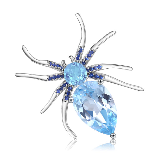 Insect Series Designer High-end Brooch Spider Design s925Sterling Silver Natural Gemstone Topaz Brooch