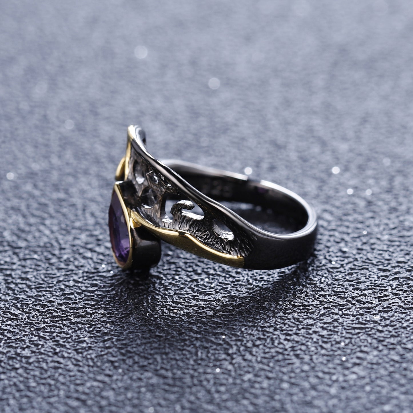 Designer Gemstone Inlaid Open Ring Vintage Style High-End Design925Silver Natural Amethyst Ring