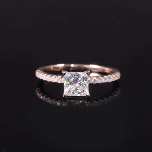 Elegant Square Gold Ring D Color1Carat Moissanite Ring Pure9/10/14/18k Gold Diamond Ring