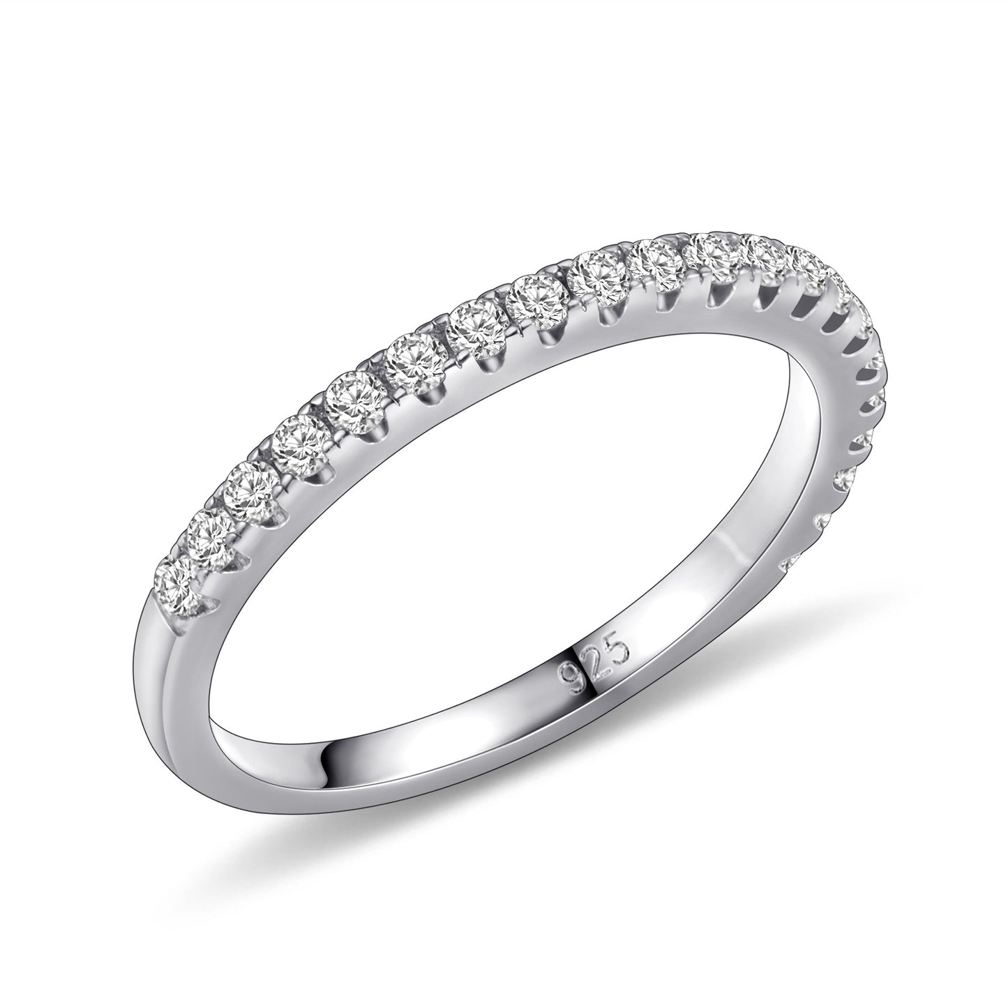 Minimalist Commuting Ring s925Silver Inlaid Moissanite Ring Three-Color Stacking Wedding Ring Half-Circle Inlaid Stone Ring