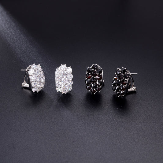 Unique Zircon Earrings with British Clasp, Multiple Gemstone Silver Ear Jewelry s925Sterling Silver Black Garnet Stud Earrings