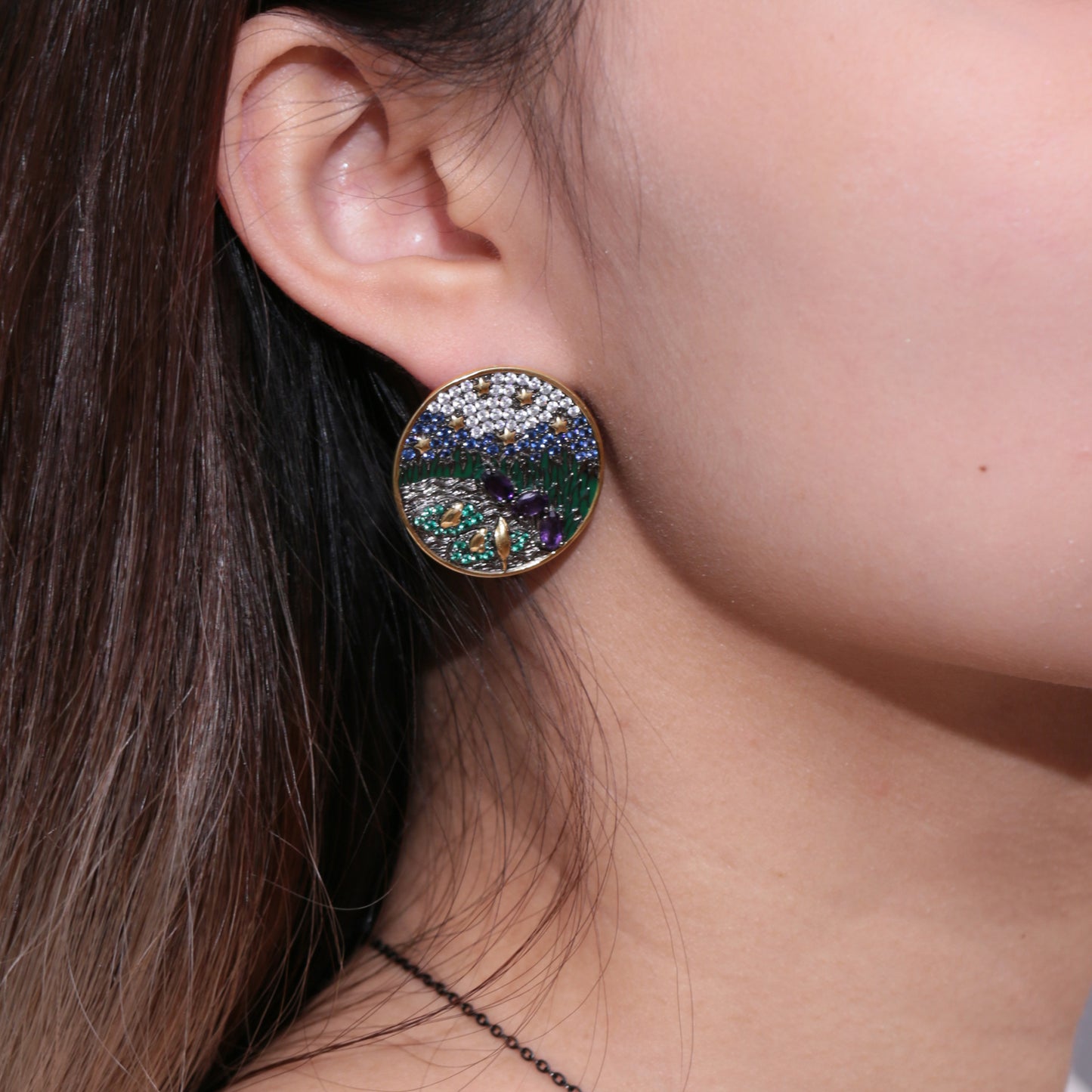 Natural Amethyst Earrings Niche High-end Feel S925Sterling Silver Jewelry Original Design Gemstone Earrings