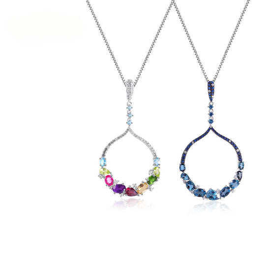New Fashion Natural Colored Gemstone Pendant Topaz Clavicle Chain925Sterling Silver Necklace as a Birthday Gift for Her
