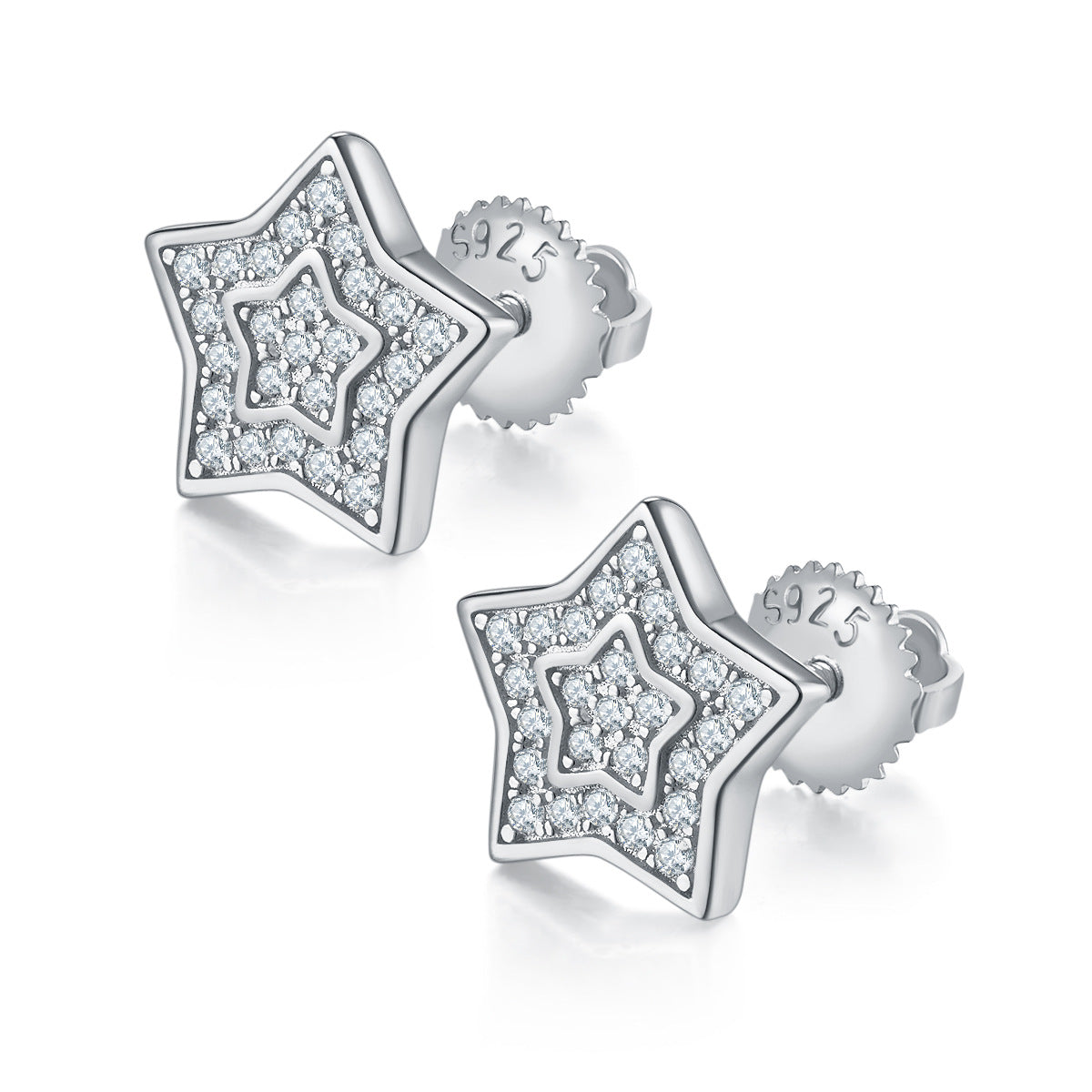 Foreign Trade Fine Craft Five-Pointed Star Earrings s925Sterling Silver Moissanite Inlaid Women's Gold Color Personality Earrings Hot Sale