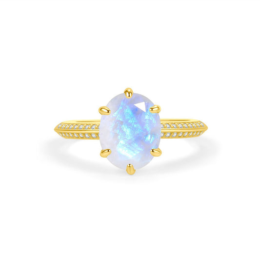 Light Luxury9/10/14/18k Gold Natural Cream Blue Moonstone Ring2.6Carat Gold Ring