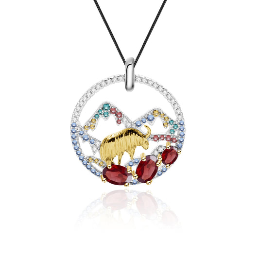 Designer High-End Animal Element Pendant Natural Style Design s925Silver Natural Garnet Necklace Pendant