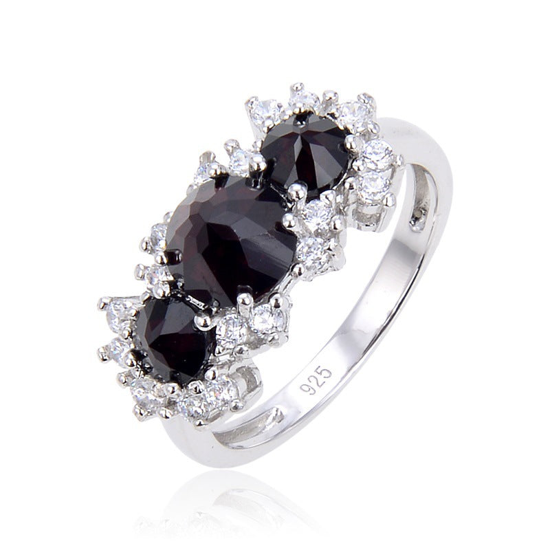 Factory Direct Supply Colorful Natural Stone Rings for Women Unique Fashion Retro s925Silver Inlaid Gemstone Ring