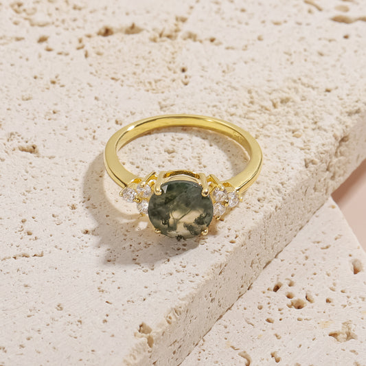 Amazon1.9Carat Moss Gemstone Ring s925Sterling Silver Inlaid Natural Water Grass Agate Gold Ring