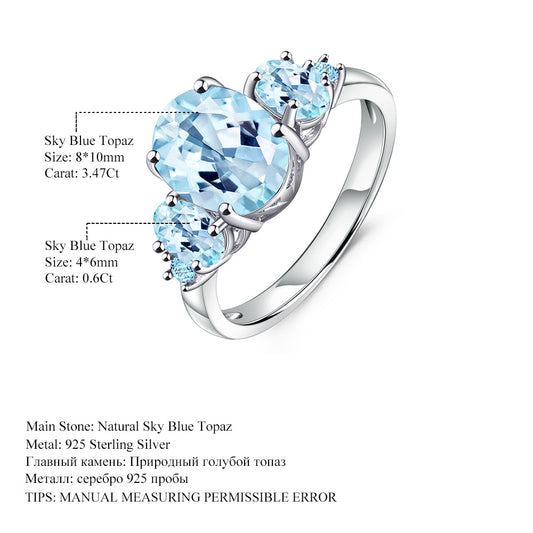 Natural Topaz Sterling Silver Gemstone Ring Luxurious Fashion Trend s925Silver Inlaid Natural Gemstone Ring