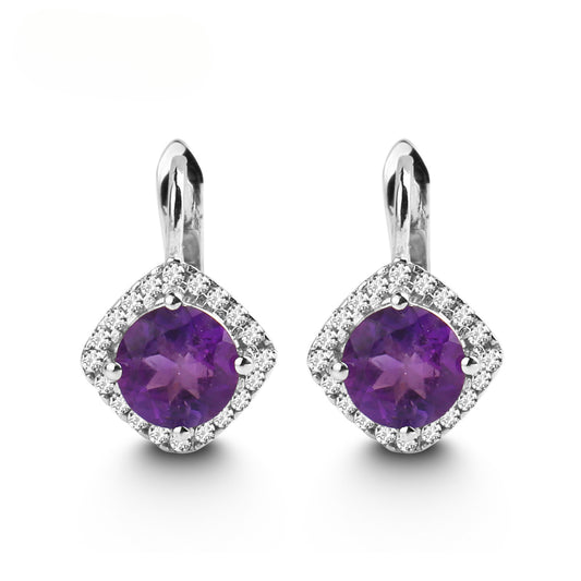 Luxury Natural Gemstone Amethyst Stud Earrings Personality s925Silver Natural Gemstone Earrings