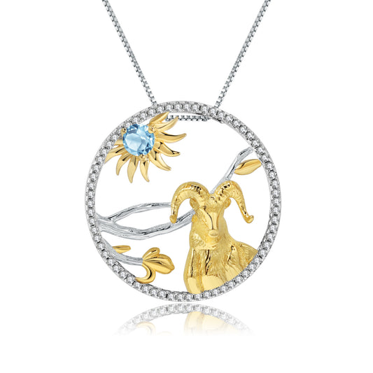 Designer Chinese Style Element Pendant Twelve Zodiac Series Sheep 925Silver Natural Gemstone Necklace Pendant
