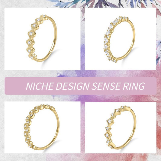 Korean and Japanese Style Light Luxury Rings s925Sterling Silver Inlaid Moissanite Hand Jewelry Female Golden Dawn Series Small Ring High Quality