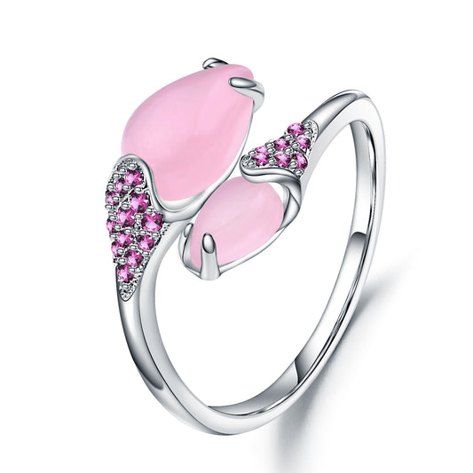 Designer Style High-End Adjustable Open Ring s925Silver Inlaid Natural Gemstone Pink Agate Ring