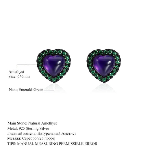 Luxury Personality Natural Amethyst Heart Earrings High-Grade Temperament s925Silver Inlaid Natural Gemstone Stud Earrings
