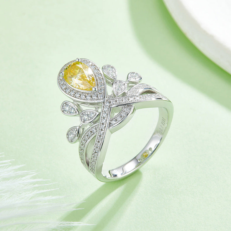 Luxurious Crown Water Drop Ring s925Silver Inlaid Colorful Moissanite Ring Band GRA Certificate New Style Ring for Women