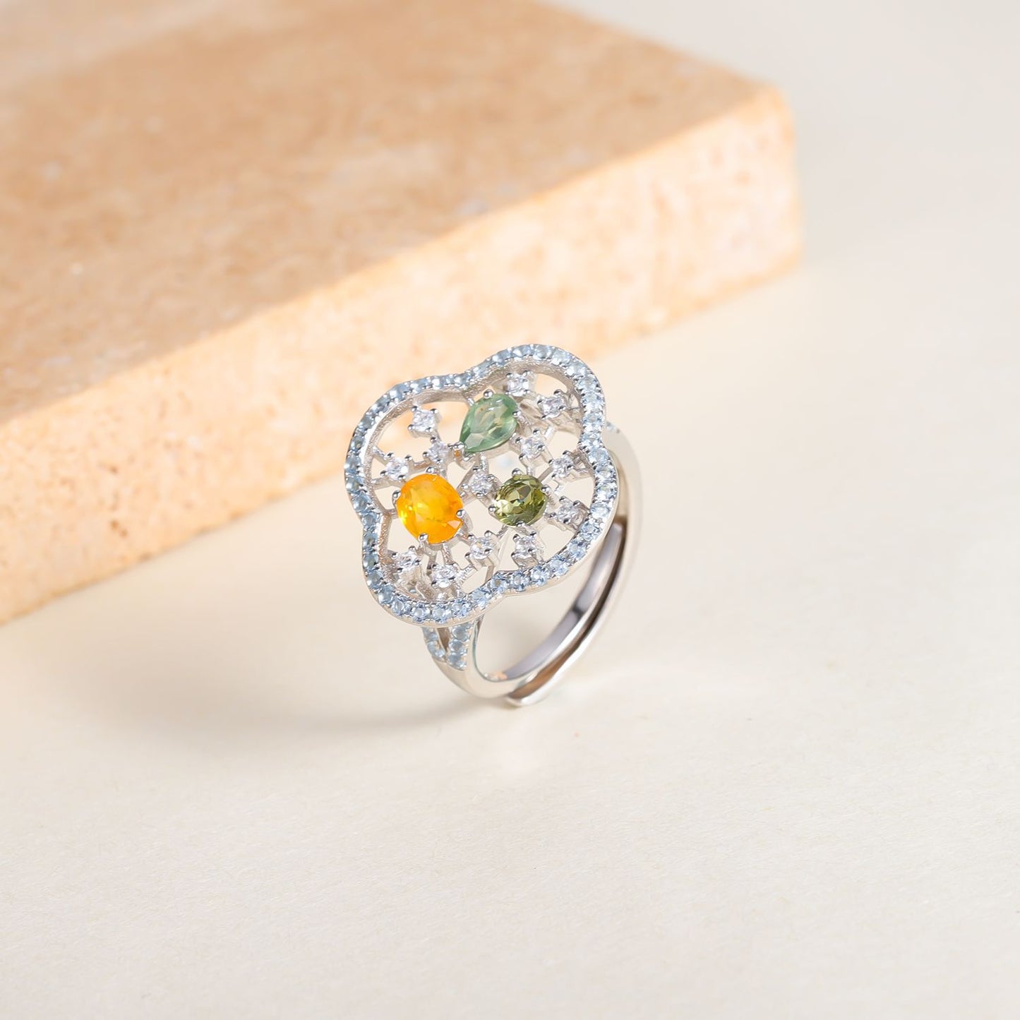 New Colorful Brilliant Natural Sapphire Earrings Ring High Quality S925Sterling Silver Jewelry Suit