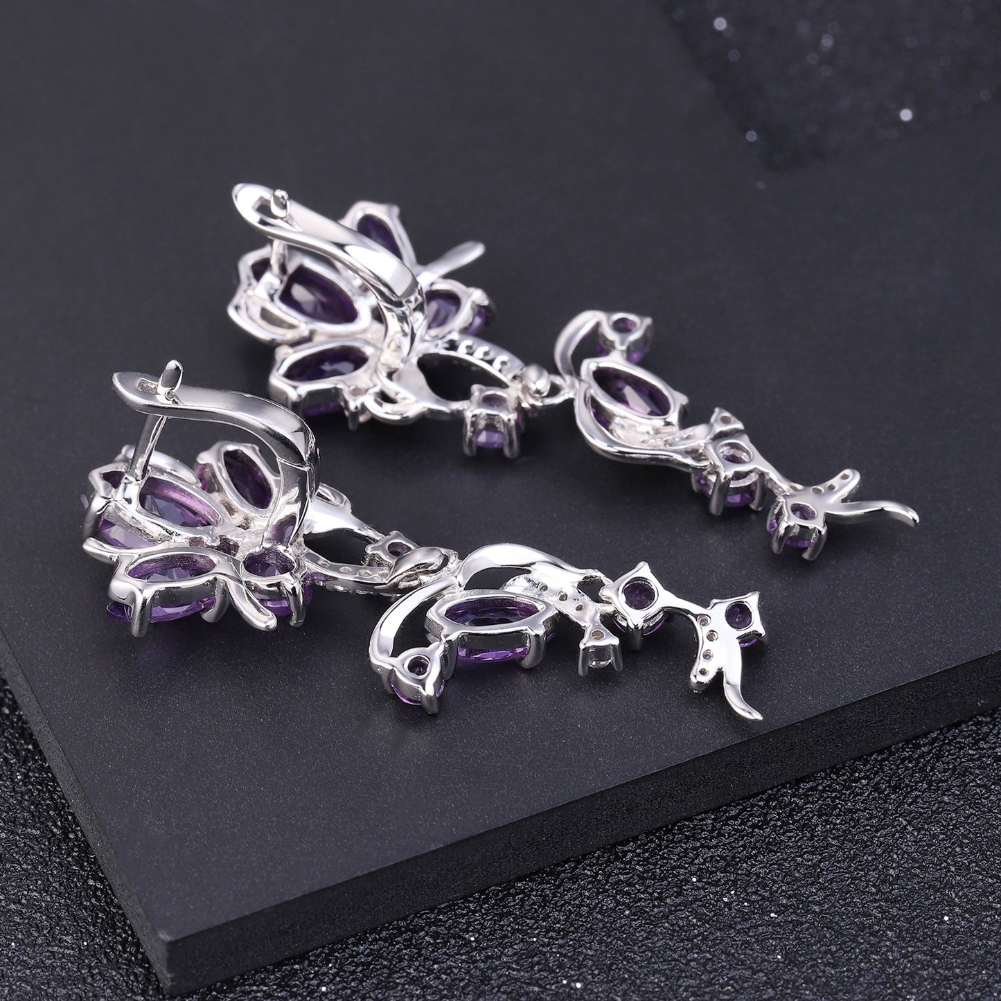 Designer Natural Amethyst Earrings Drop Earrings Natural Style Design s925Silver Inlaid Natural Gemstone Earrings
