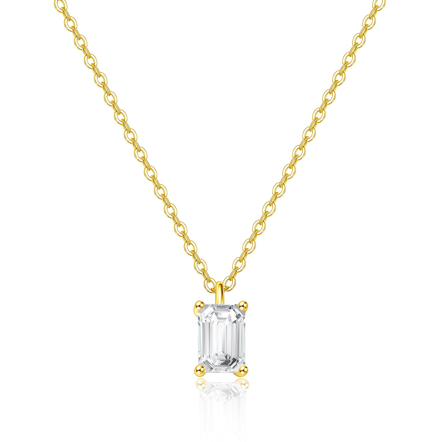 All-Matching18k Cultivate Diamond Necklace Color Gold0.5ct Emerald-Shaped Chain Single Drill Au750Gold Pendant Fashion
