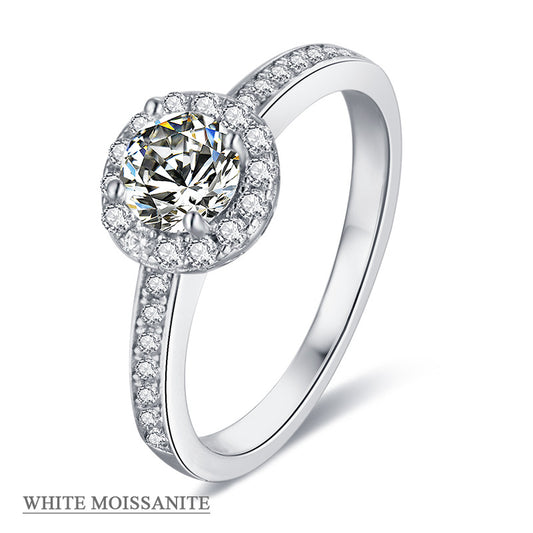 Amazon Bestselling Rings s925Sterling Silver Inlaid with Colorful Moissanite0.5Carat Round Wedding Ring