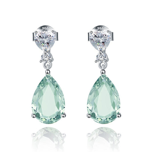 Unique Light Luxury Natural Gemstone Earrings Advanced Sense s925Silver Inlaid Natural Green Amethyst Earrings