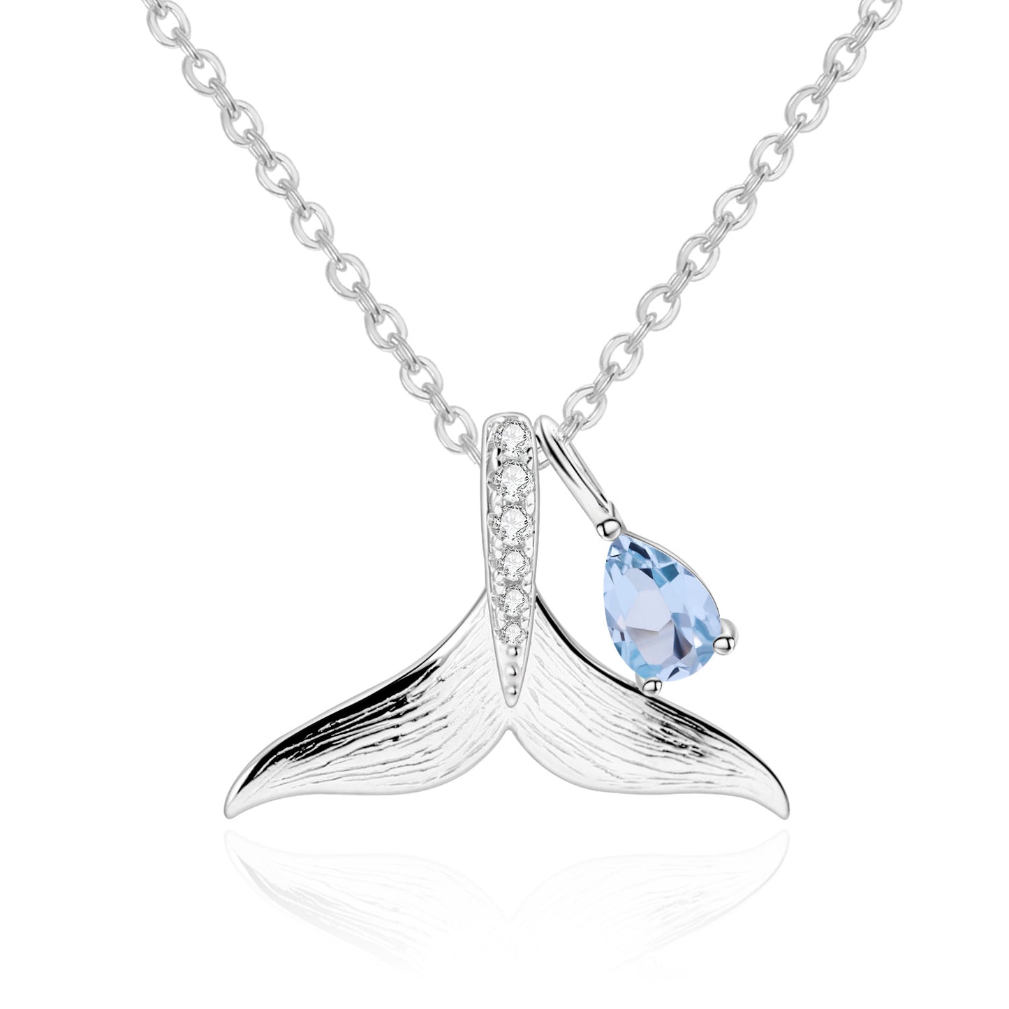 Designer High-Grade Gem Pendant Whale Tail Design s925Sterling Silver Natural Topaz Necklace Pendant