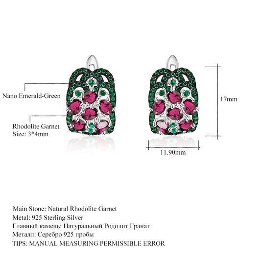 Luxurious and High-end Natural Rose Pomegranate Earrings Flourishing Series925Silver Inlaid Gemstone Stud Earrings