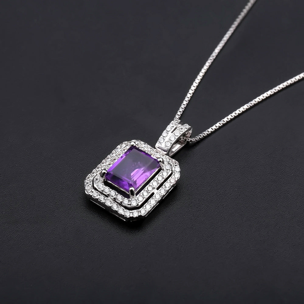 Luxurious Natural Topaz Silver Necklace Fashionable and Luxurious Inlay925Silver Crystal Necklace Pendant
