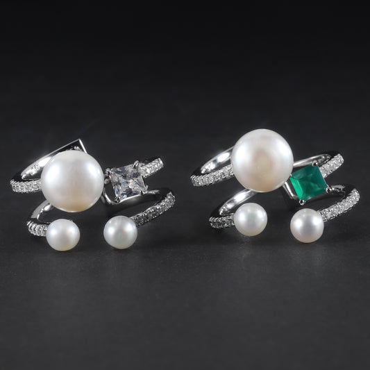 S925Sterling Silver Natural Freshwater Pearl Adjustable Open Ring for Women Fashionable and Elegant Light Luxury Gemstone Ring