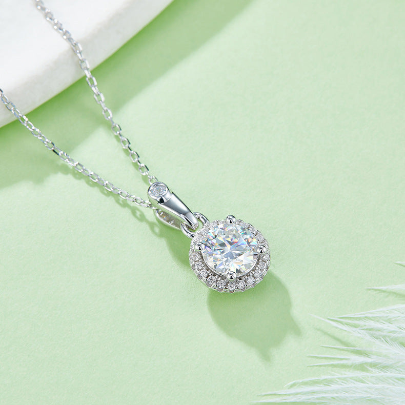 Fashion Earrings and Necklace Set s925Sterling Silver Inlaid D Color1Carat Moissanite Jewelry Set
