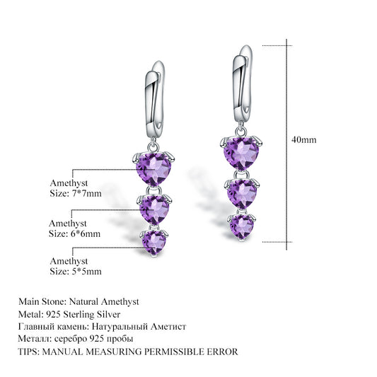 Natural Stone Earrings Holiday Gift Retro Inlaid Gemstone s925Silver Amethyst Earrings Jewelry
