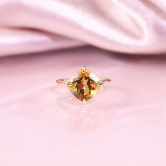 Casual Style s925Sterling Silver Ring Inlaid with Natural Topaz and Citrine Sugar Cube Ring4Carat Gemstone Ring