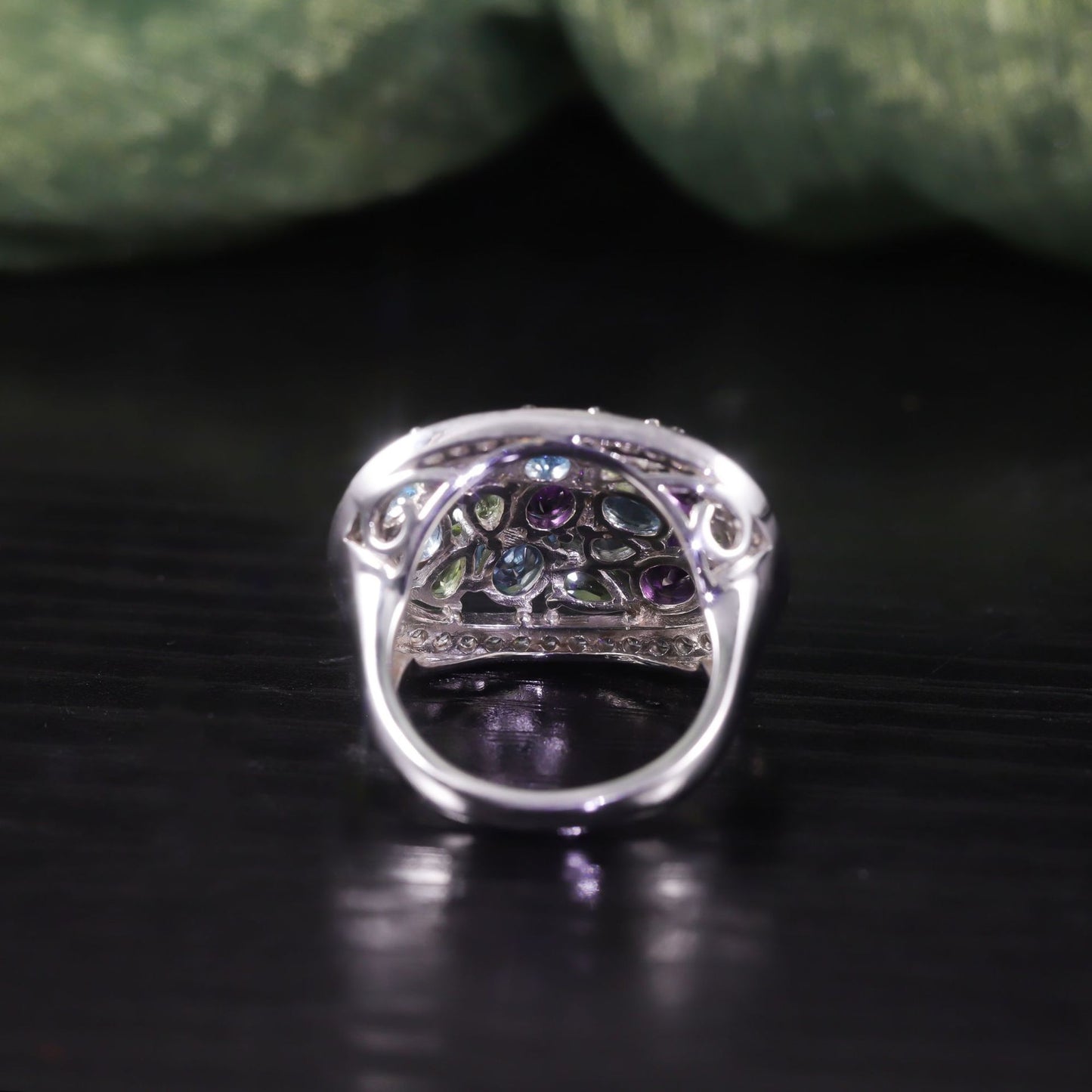 Exaggerated Large Ring Luxurious Cluster Inlaid Natural Topaz Ring s925Sterling Silver Rainbow Gemstone Ring