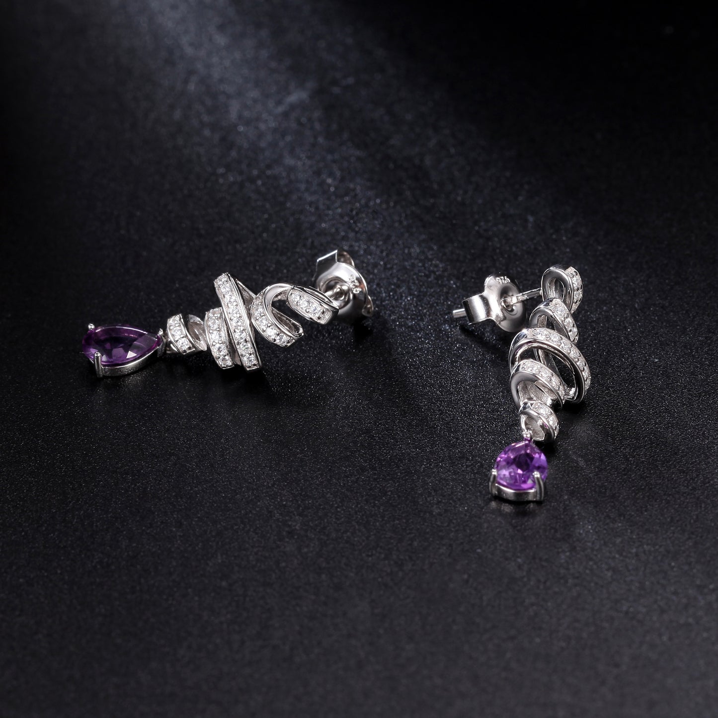 New Design Natural Amethyst Gemstone Earrings French Romantic Style s925Silver Inlaid Natural Gemstone Earrings