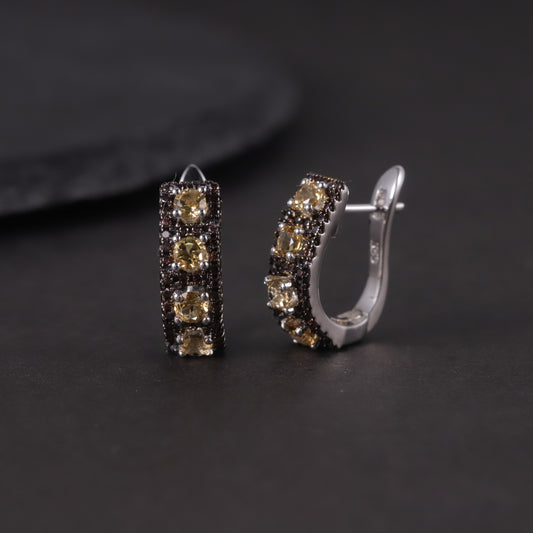 Unique Designer Gemstone Earrings s925Sterling Silver Inlaid Crystal Topaz Earrings Colorful Vintage Earrings for Women