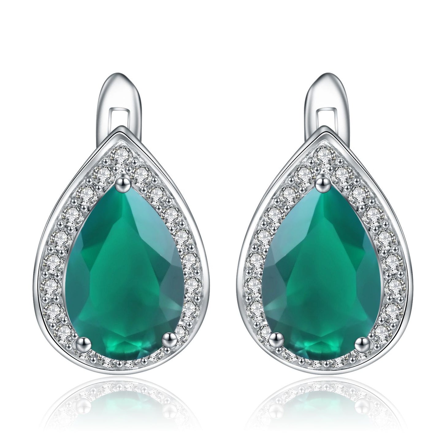 Hong Kong Style Retro Natural Stone Earrings s925Silver Inlaid Green Agate Earrings Water Drop Pear-shaped Gemstone Drop Earrings