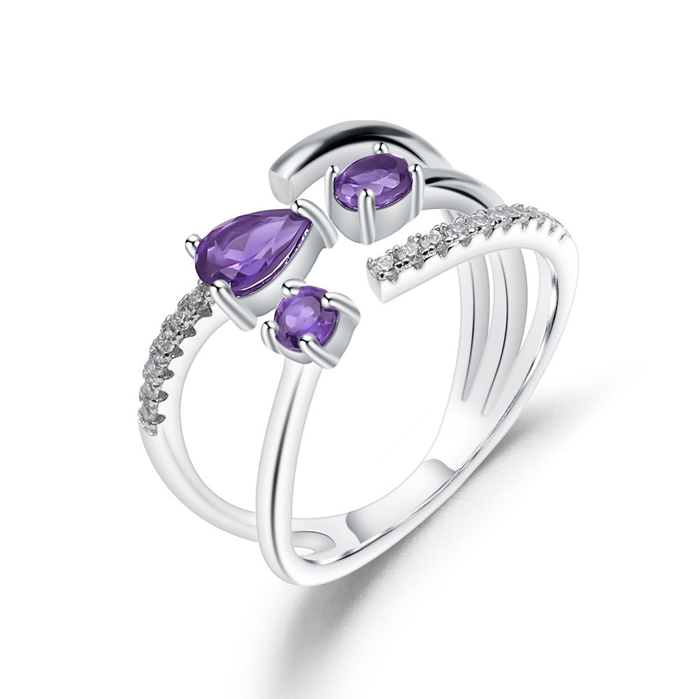 Luxurious and High-End Natural Rose Pomegranate Ring from the Prosperous Series925Silver Inlaid Natural Gemstone Ring