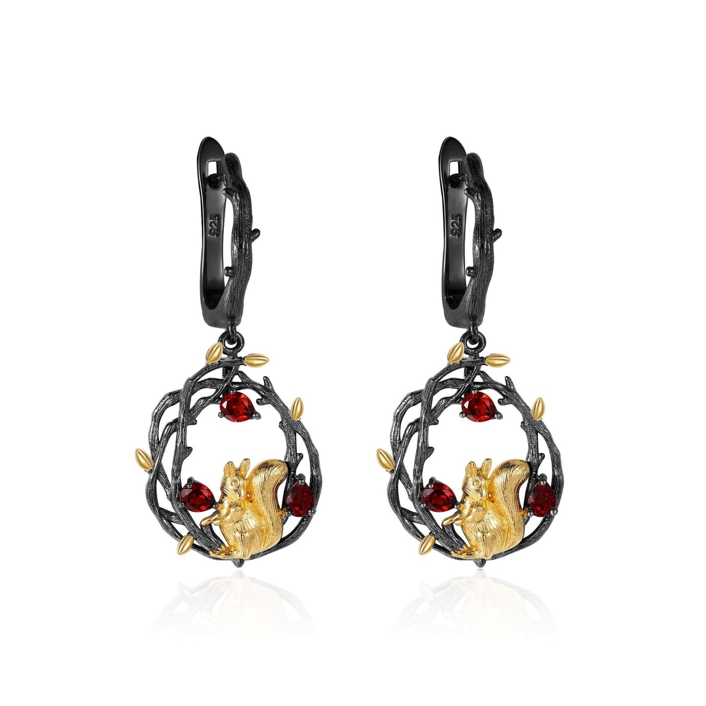 Original Design Natural Crystal Translucent Garnet Earrings925Sterling Silver Squirrel Natural Style Earrings ins Good-looking