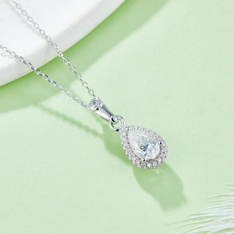 Classic Water Drop Pear-Shaped Earrings Necklace s925Sterling Silver Inlaid1Carat Moissanite Jewelry Set