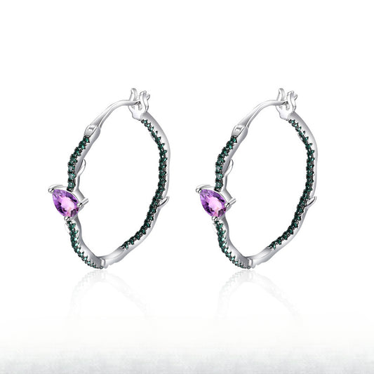 Thorn Bud Designer High-end Earrings s925Sterling Silver Inlaid Natural Gemstone Amethyst Stud Earrings Thin