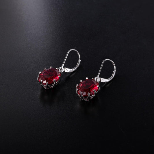 Factory Direct Supply Fashion Gemstone Earrings Simple s925Silver Inlaid Colorful Crystal Cultivated Red Gemstone Earrings